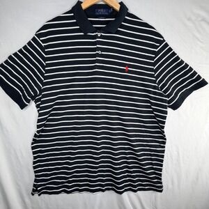 Polo Ralph Lauren Mens XL Classic Fit Striped Polo Shirt Black White Red Pony